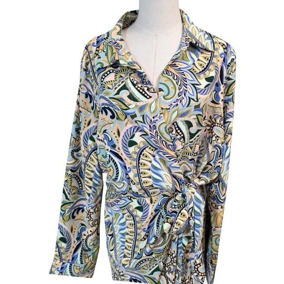 Intempo Womens Paisley Print Long Sleeve‎ Wrap Shirt Dress XL - Picture 3 of 7